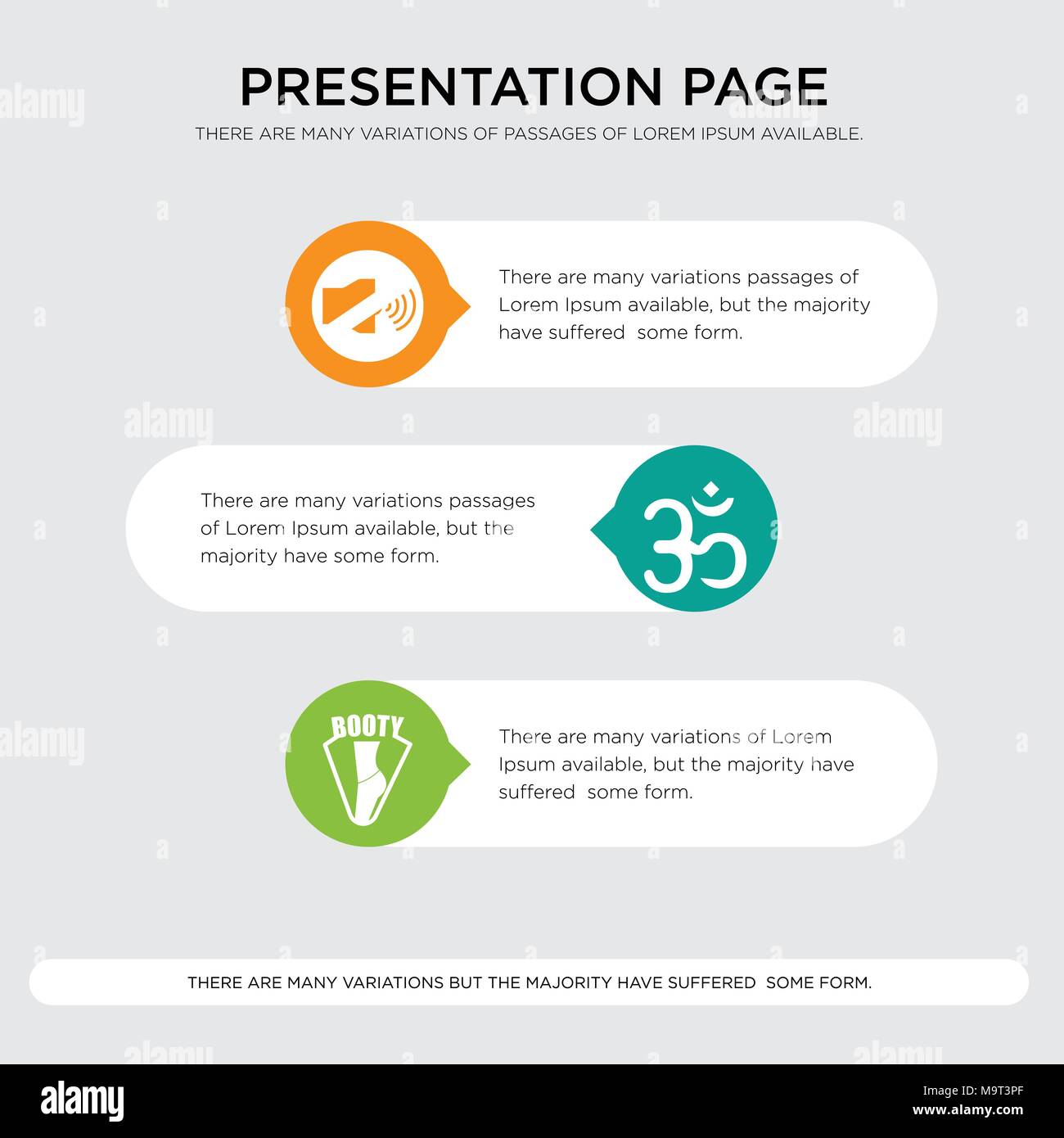 Beute, Aum, Koordinierung presentation Design vorlage in Orange, Grün, Gelb Farben mit horizontalen und runden Formen Stock Vektor