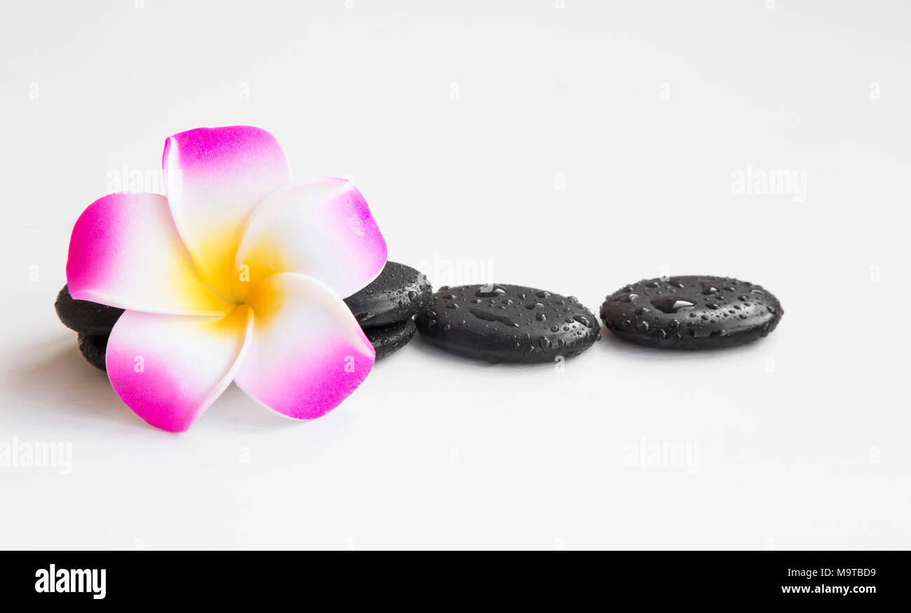 Spa noch Leben mit Frangipani Blume und Massage Steine isoliert auf weißem Stockfoto