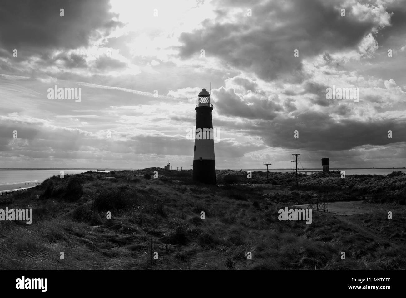 Schwarze und weiße Point Lighthouse verschmähen und Naturschutzgebiet, Yorkshire, Großbritannien Stockfoto