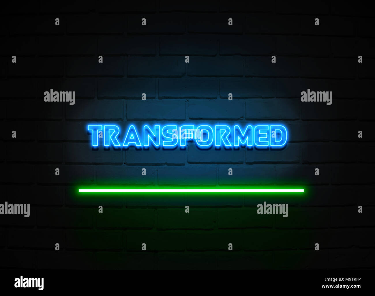 Transformiert Leuchtreklame - glühende Leuchtreklame auf brickwall Wand - 3D-Royalty Free Stock Illustration dargestellt. Stockfoto
