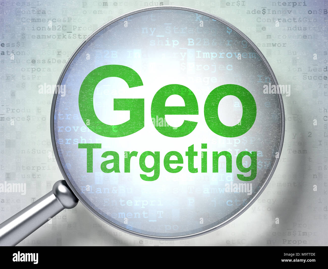 Finanzen-Konzept: Geo-Targeting mit optischen Gläsern Stockfoto