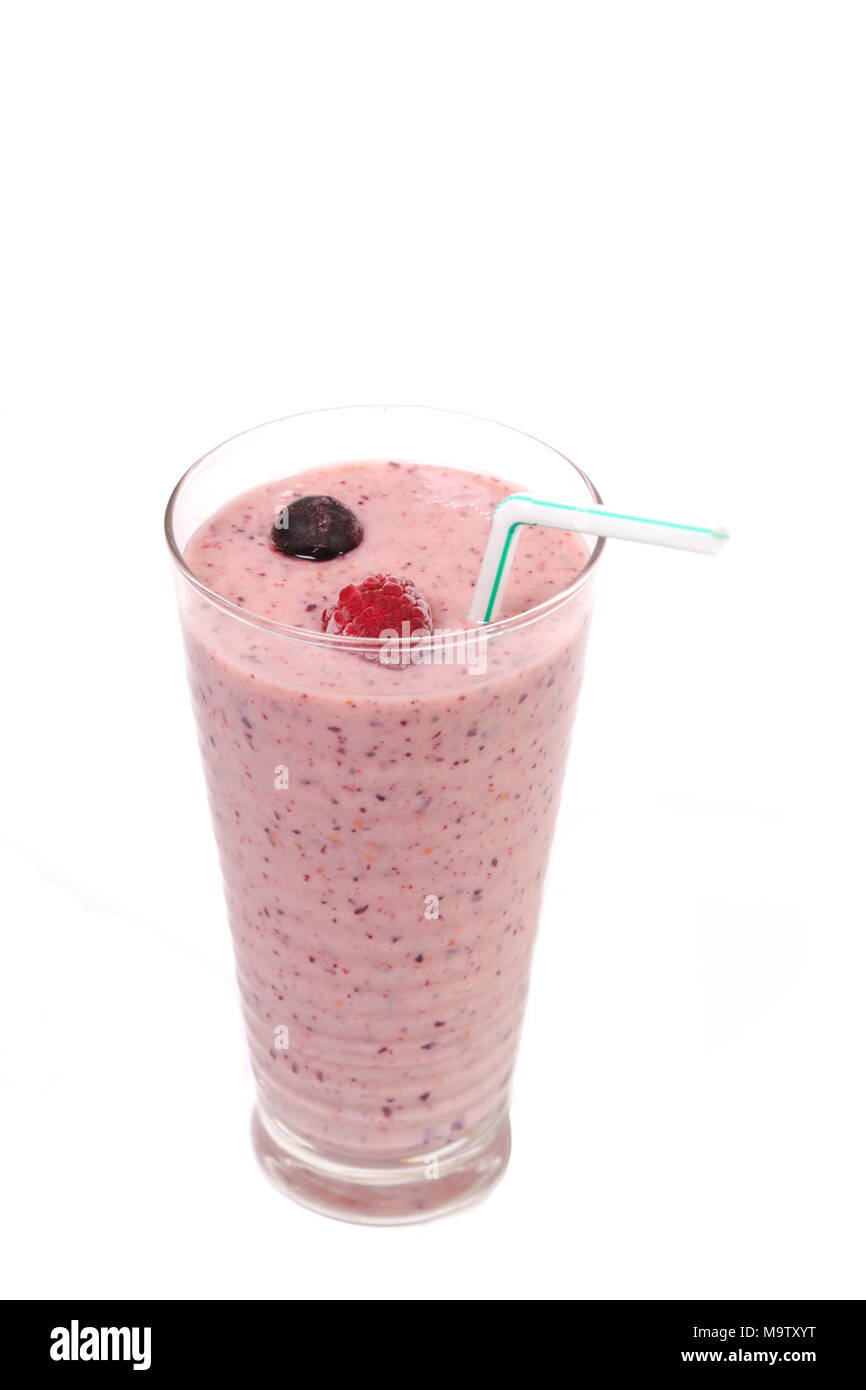 Delicious Fruit Smoothie mit Blaubeeren und Himbeeren Stockfoto