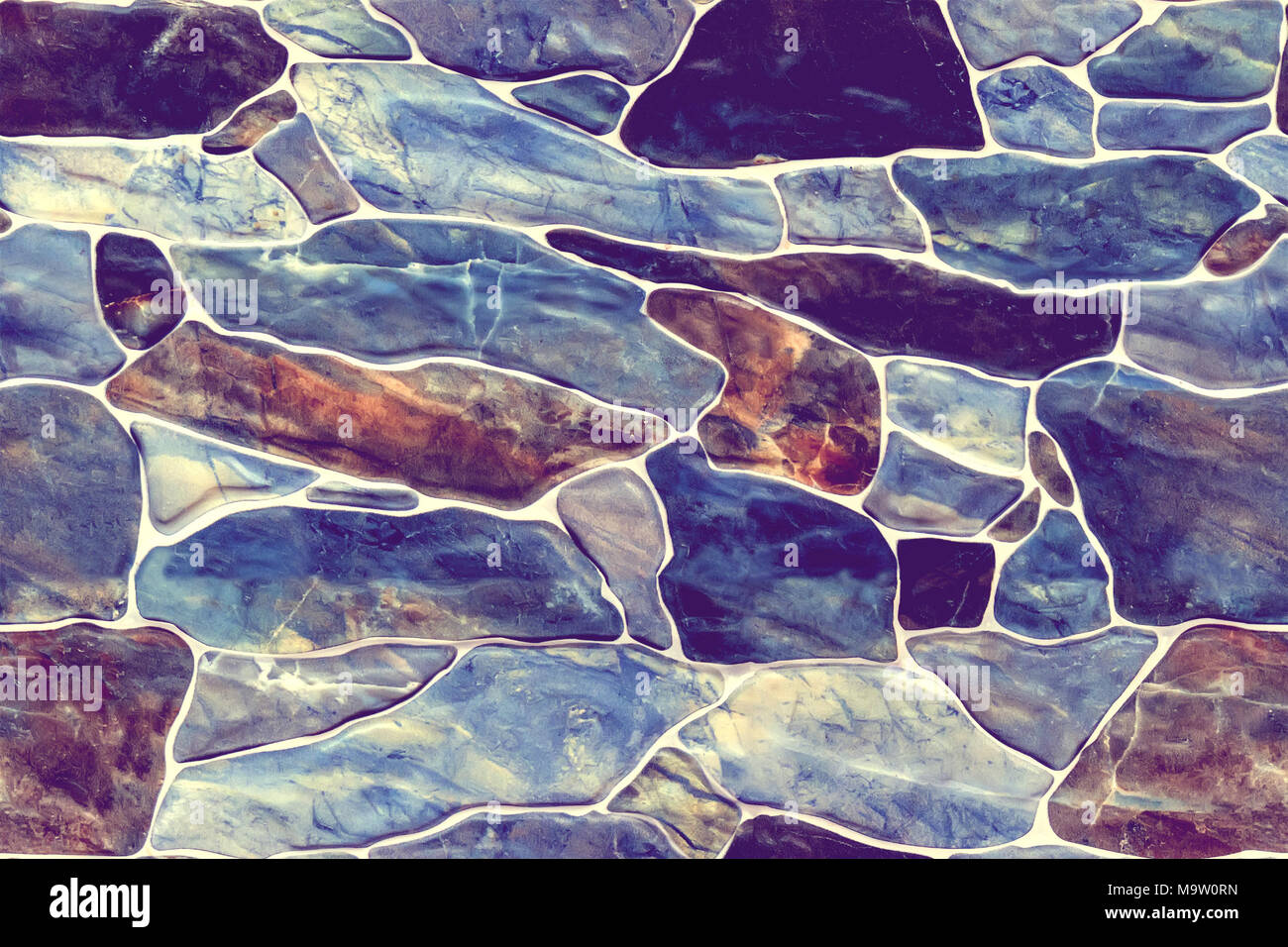Steinmauer rustikalen Textur großen nahtlosen Hintergrund. unendlich nahtlose Textur von dunklem Blau und braunem Marmor, steine für die Dekoration der Wände und Zäune Stockfoto