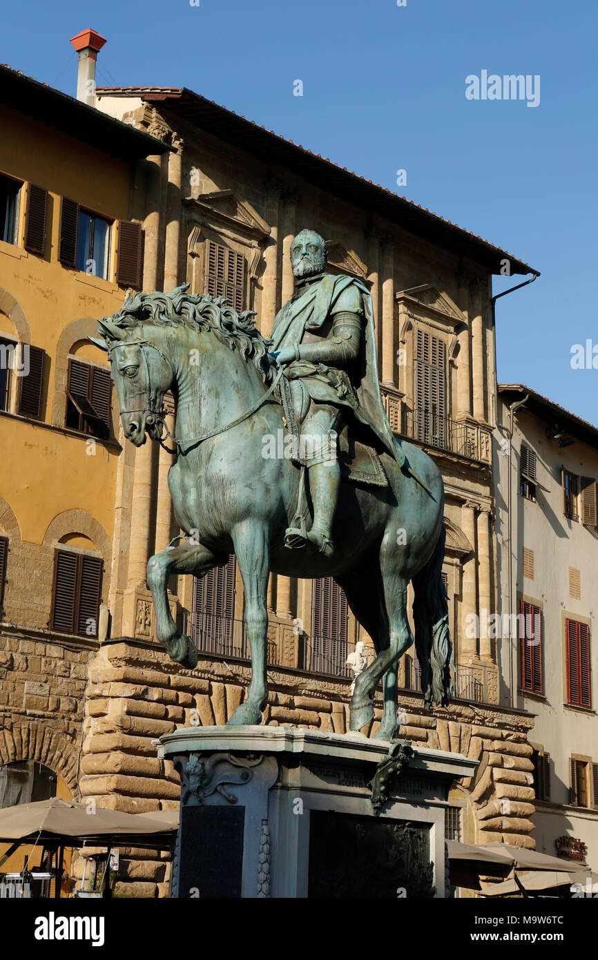 Reiterstandbild Cosimo I. de' Medici, die Piazza della Signoria, Florenz, Italien Stockfoto