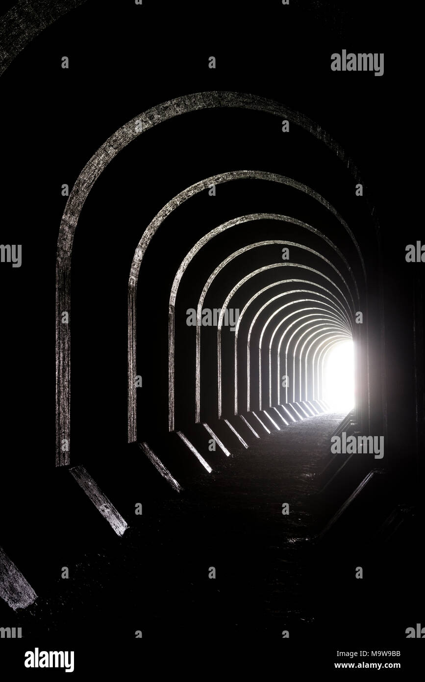 Gutes Image für die metaphorischer Ausdruck 'Licht am Ende des Tunnels". Alte Tavannes Tunnel (Tunnel de Tavannes) in der Verdun Region, eine 1200 m lange Stockfoto