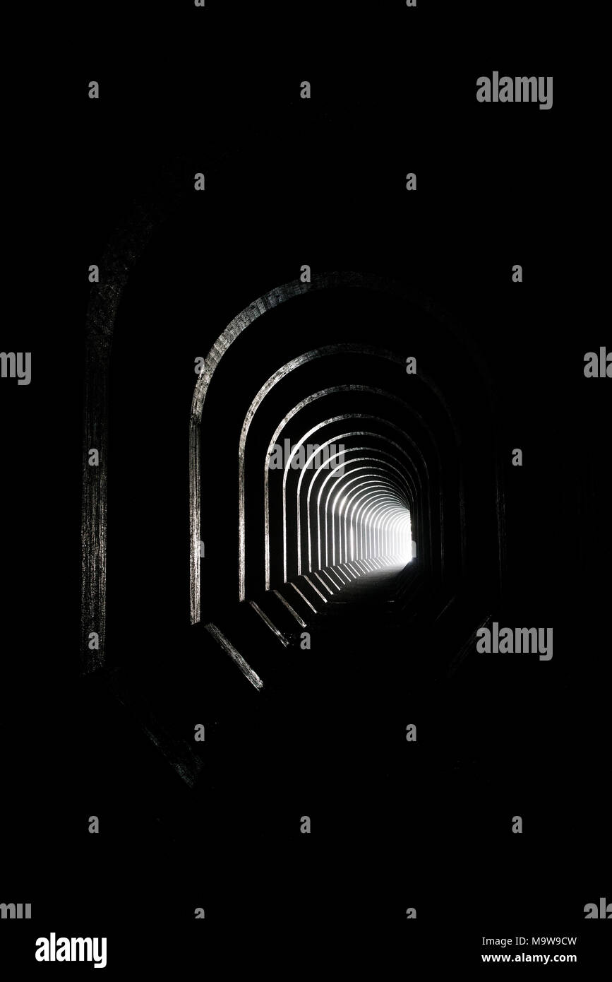 Gutes Image für die metaphorischer Ausdruck 'Licht am Ende des Tunnels". Alte Tavannes Tunnel (Tunnel de Tavannes) in der Verdun Region, eine 1200 m lange Stockfoto