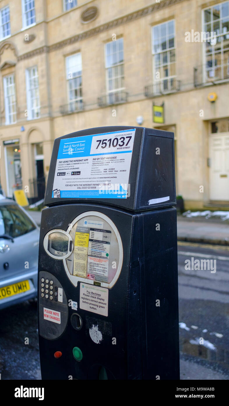 Fahrkartenautomaten, Parkplatz in Somerset Bath, England Großbritannien Stockfoto