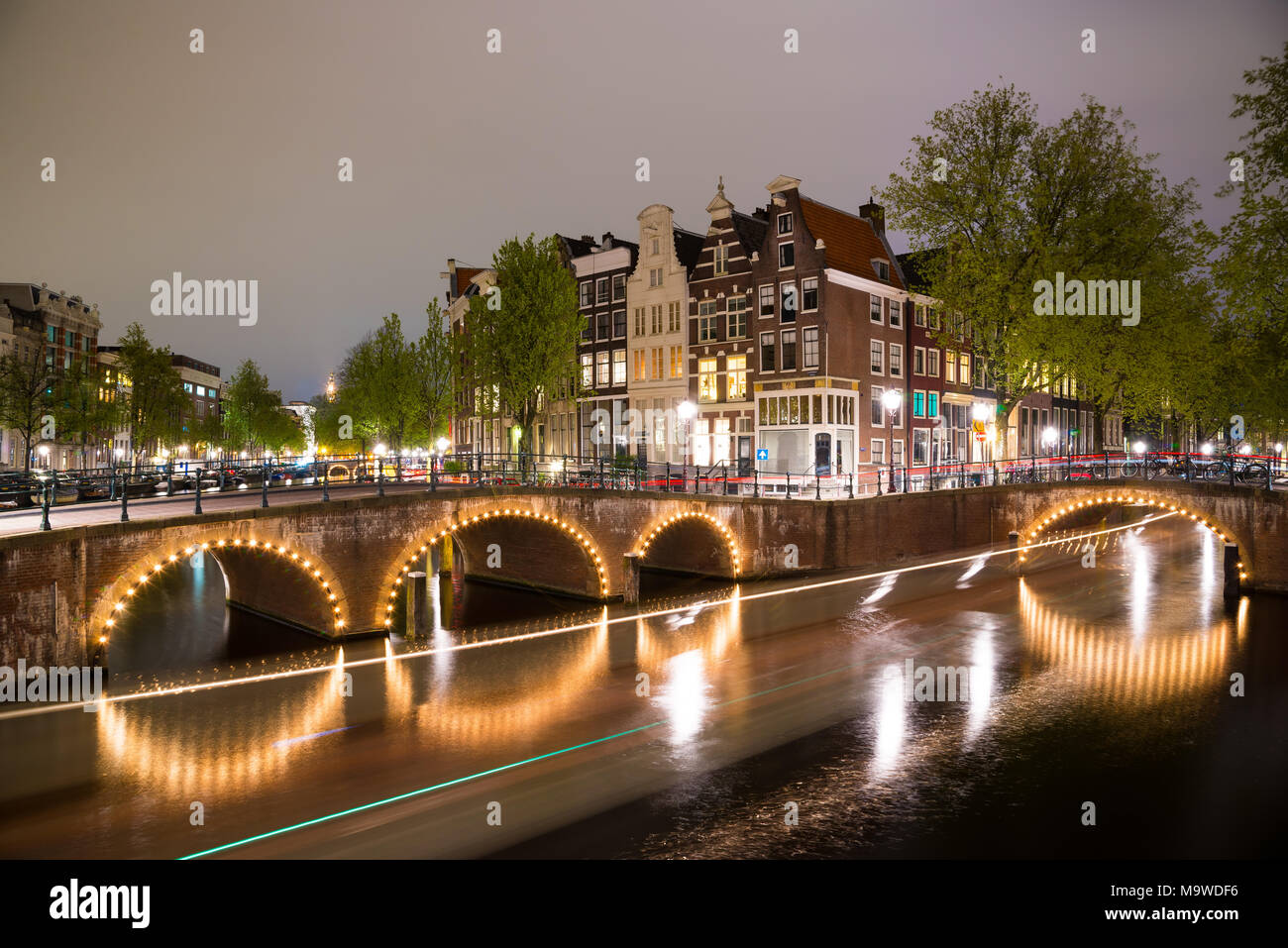 Schöne Nacht Ausblick auf Amsterdam, Niederlande Stockfoto