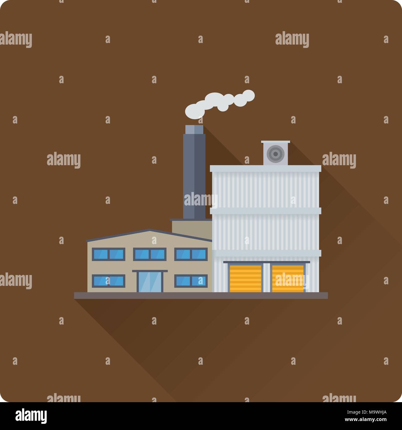 Flache Bauweise lange Schatten Fabrik- und Lagerhallen Vektor icon Stock Vektor