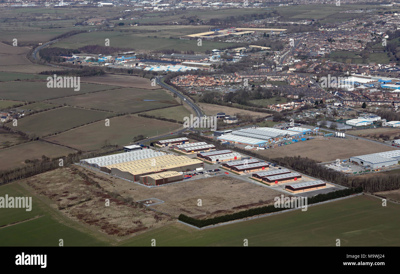 Luftaufnahme von George Reynolds Industrial Estate, Sheldon, Shildon, County Durham Stockfoto
