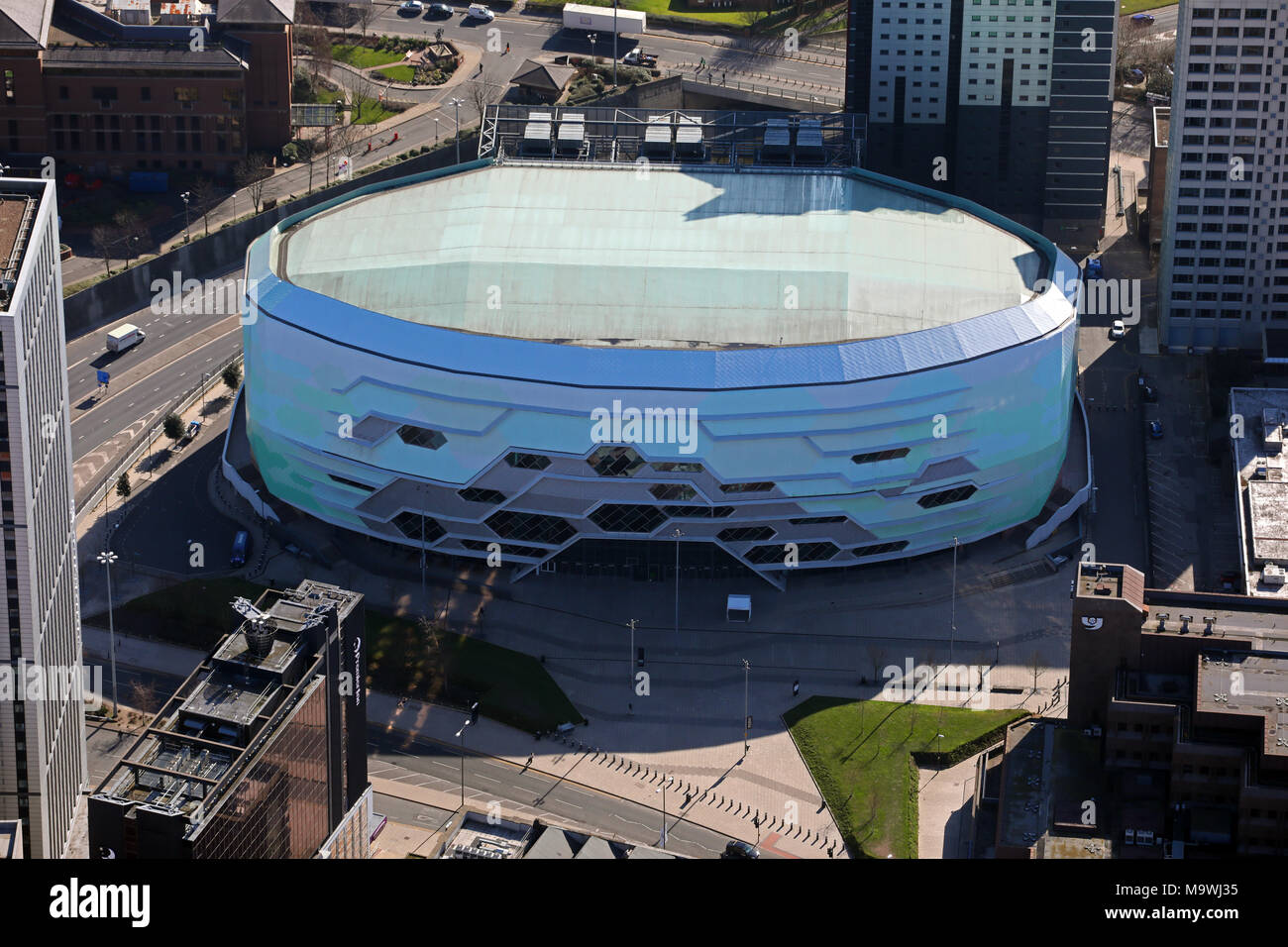 Luftaufnahme der ersten direkten Stadion Auditorium gig Veranstaltungsort in Leeds, West Yorkshire, UK Stockfoto