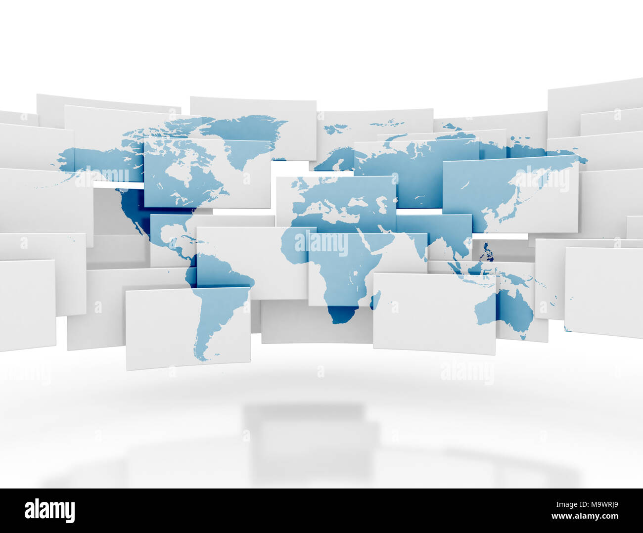 Blue business Weltkarte auf weißen Quadraten Stockfoto