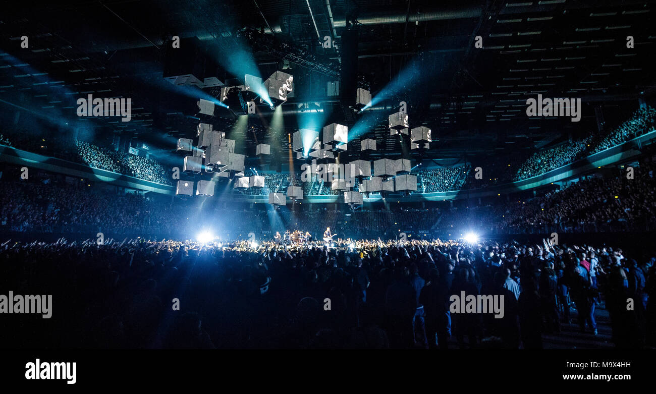 Dänemark, Herning - März 27., 2018. Die amerikanische Heavy Metal Band Metallica führt live Konzerte an Jyske Bankg Boxen in Herning. (Foto: Gonzales Foto - Peter Troest). Credit: Gonzales Foto/Alamy leben Nachrichten Stockfoto