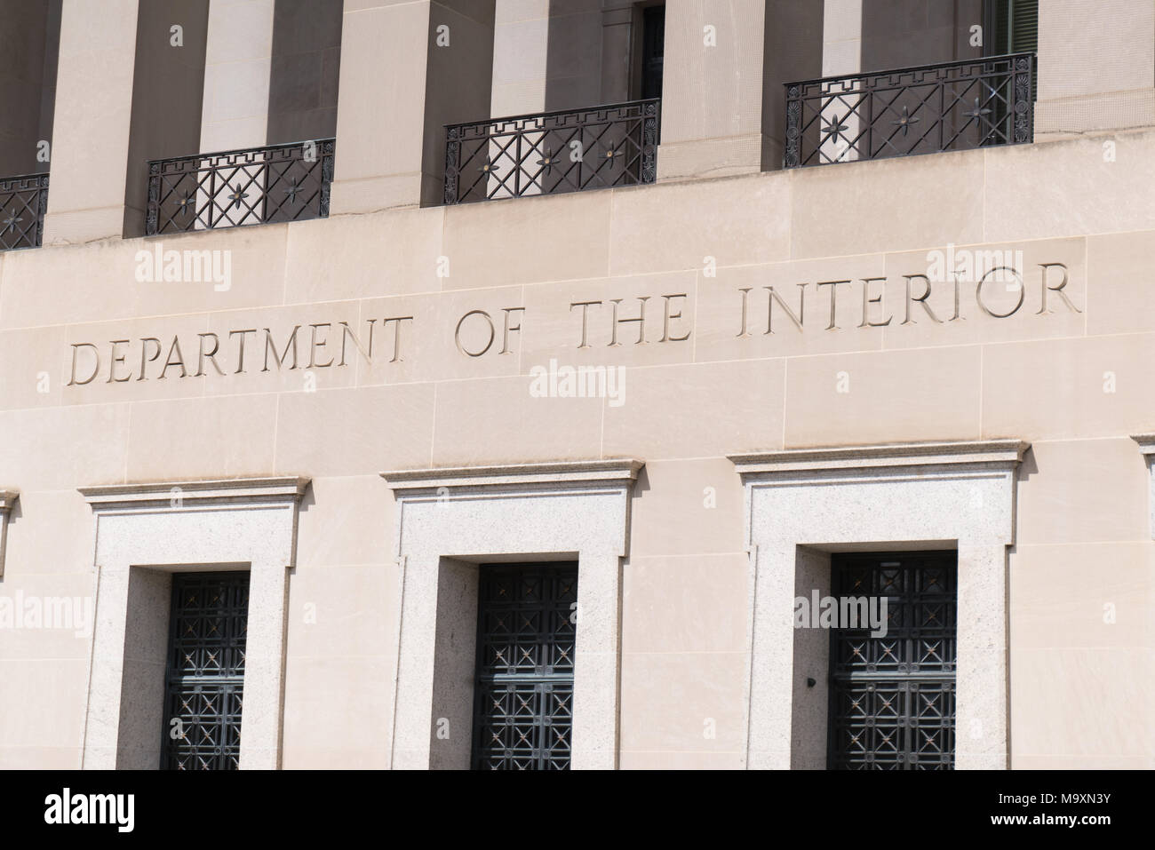 Fassade des Departement des Innern in Washington DC Stockfoto