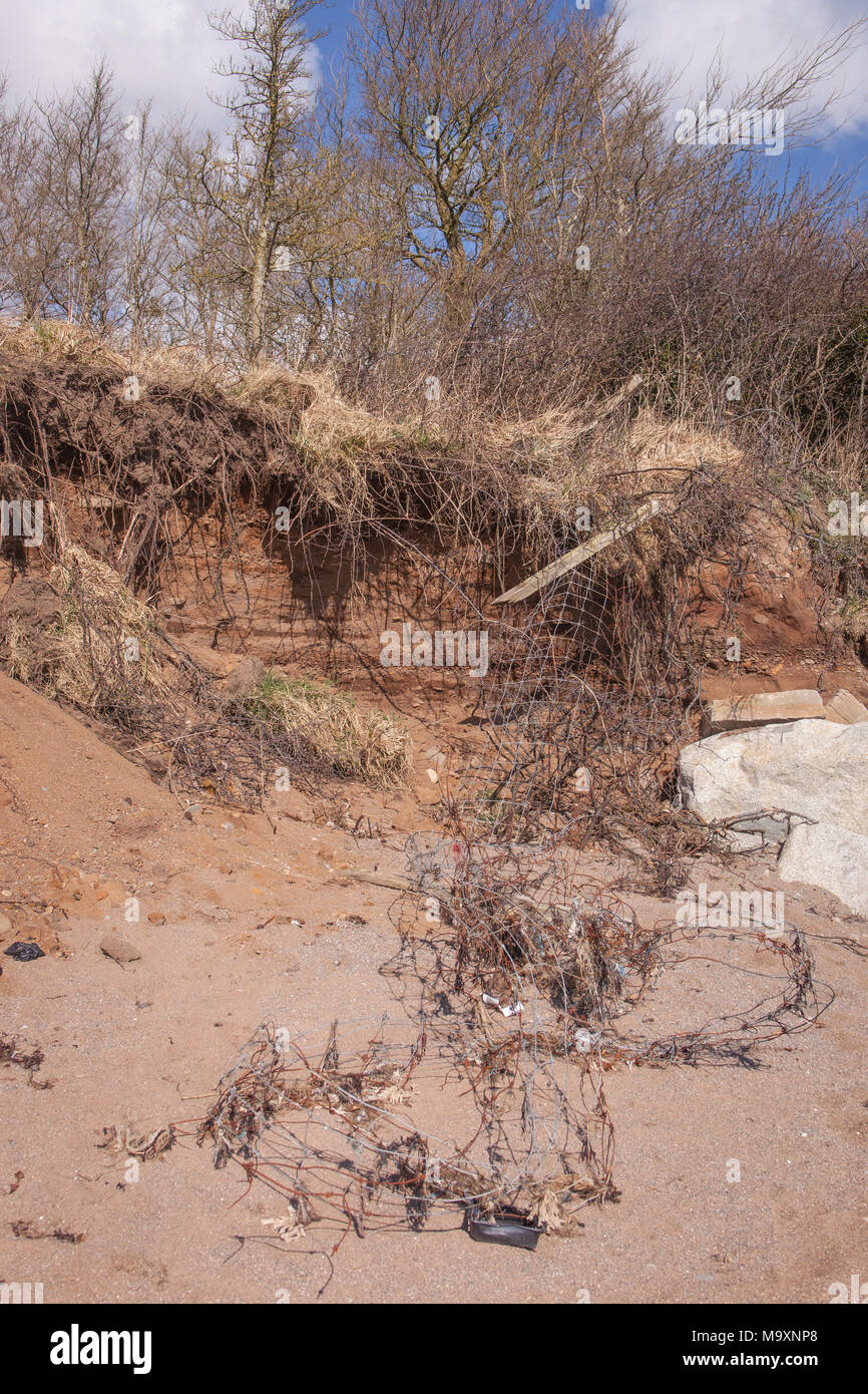 Anzeichen von Erosion und Ablagerungen auf dem Strand bei Carsethorn, Dumfries und Galloway region, Schottland. Stockfoto