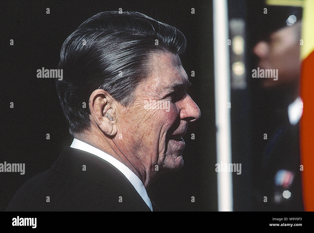 Washington, DC., USA, 14. Januar 1985 Präsident Ronald Reagan Erläuterungen Nach Gesprächen mit Premierminister Wilfried Martens von Belgien Quelle: Mark Reinstein/MediaPunch Stockfoto