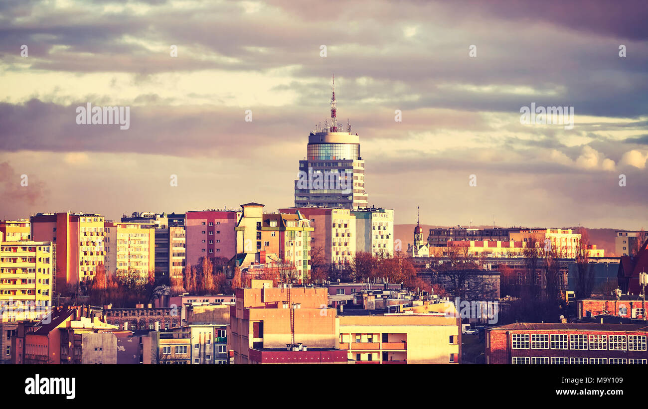 Stadt Stettin Skyline bei Sonnenuntergang, Farbe getonte Bild, Polen. Stockfoto