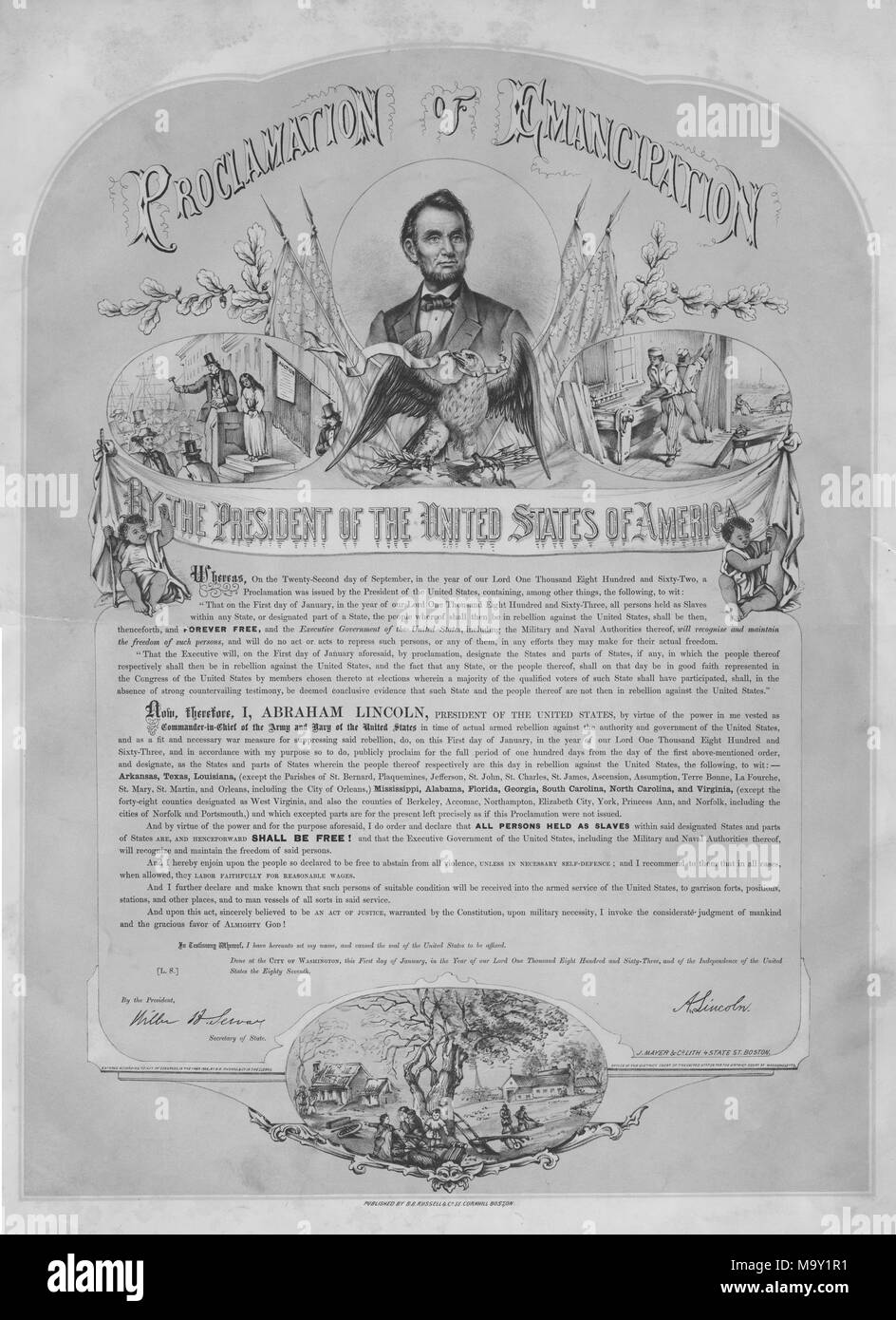 Verkündigung der Emanzipation von der Präsident der Vereinigten Staaten Abraham Lincoln, auch als die Emanzipations-proklamation, ein wichtiges Dokument aus dem amerikanischen Bürgerkrieg, 1863 bekannt. Von der New York Public Library. () Stockfoto