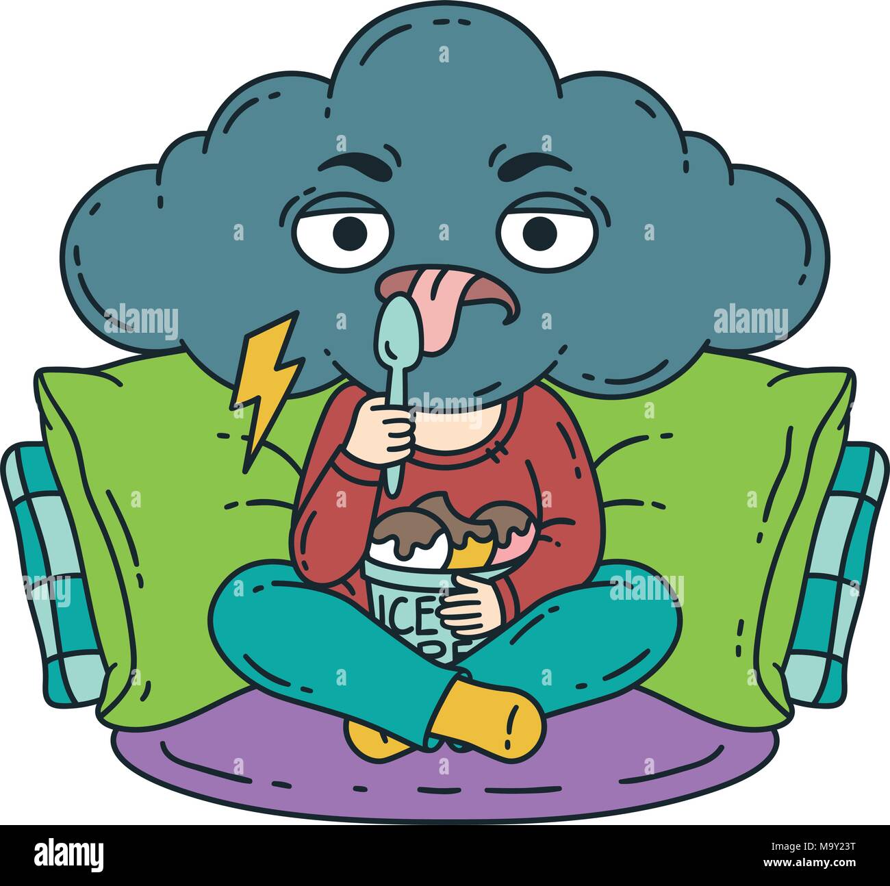 Frustriert, schlechte Laune Person essen Eis. Düstere Person. Vector Illustration auf weißem Hintergrund. Stock Vektor