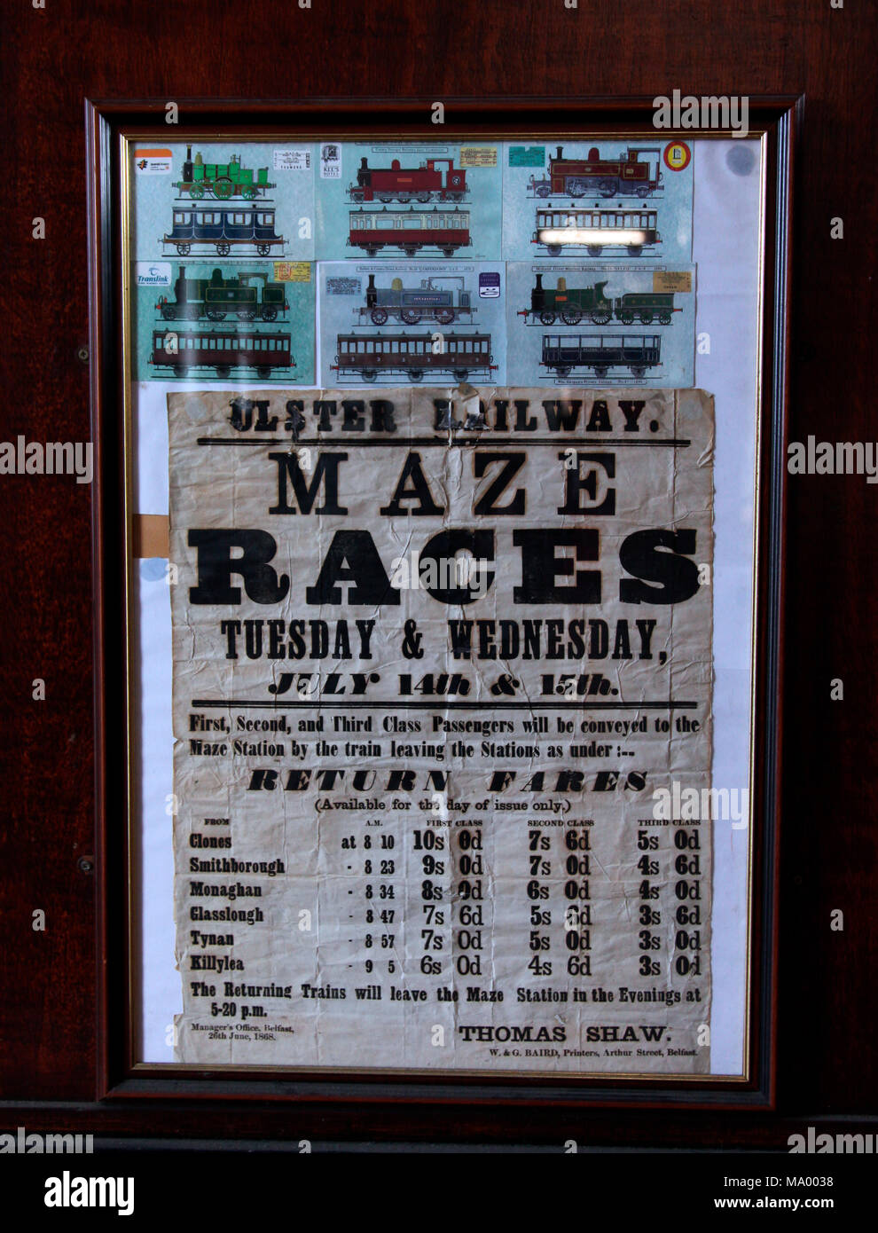 1868 Plakat im Dundalk Clarke Station Railway Museum, Co Louth, Irland Stockfoto