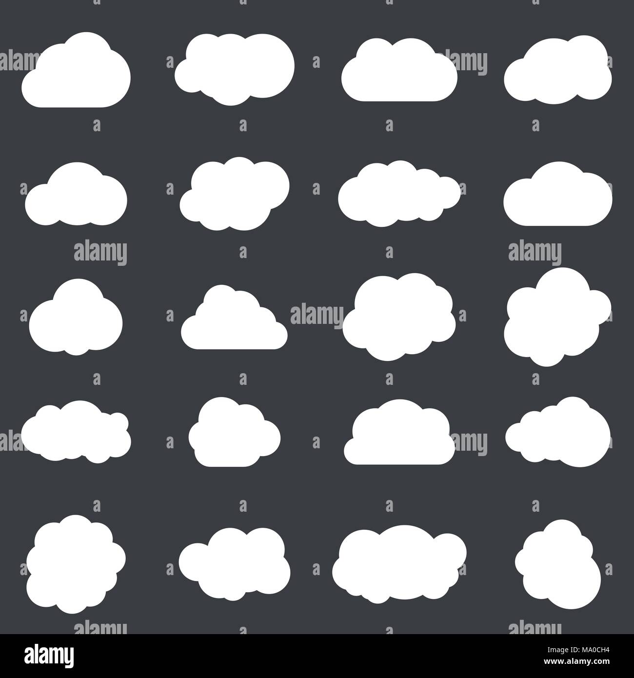 Wolken line Art Symbole gesetzt. Storage Solution Element, Datenbanken, Netzwerke, Software Bild, Cloud und Meteorologie Konzept. Stock Vektor