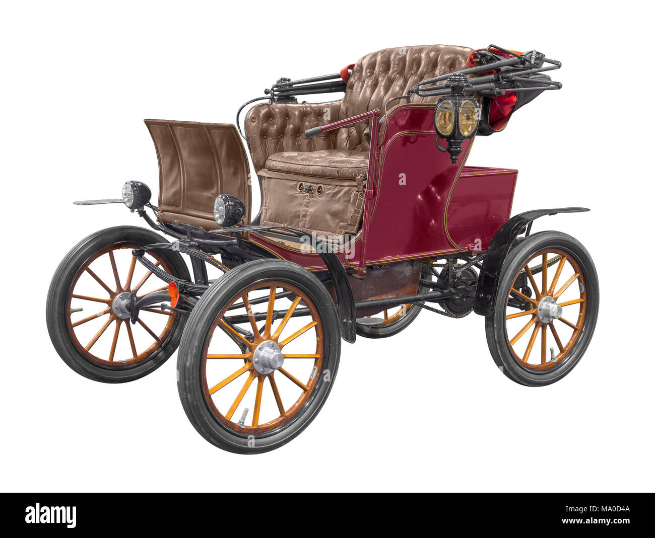 Alte historische Elektroauto in Weiß isoliert zurück Stockfoto