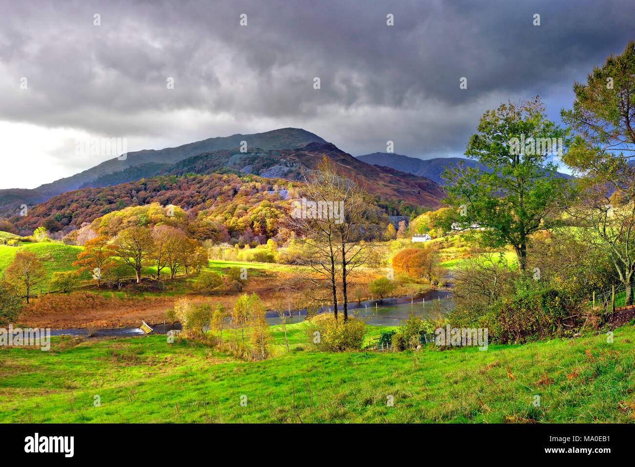 Ein malerischer Herbst Blick auf Langdale im englischen Lake District. Stockfoto
