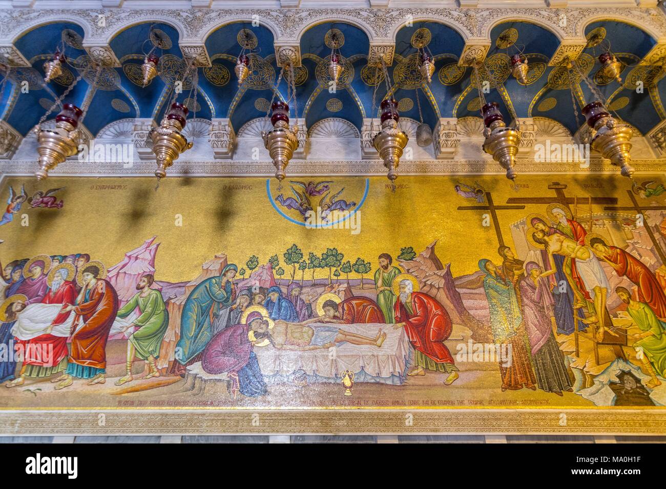 Jesus tot Mosaik in der Kirche des Heiligen Grabes, Kirche der Auferstehung oder Kirche der Anastasis von orthodoxen Christen in Jerusalem Chris Stockfoto