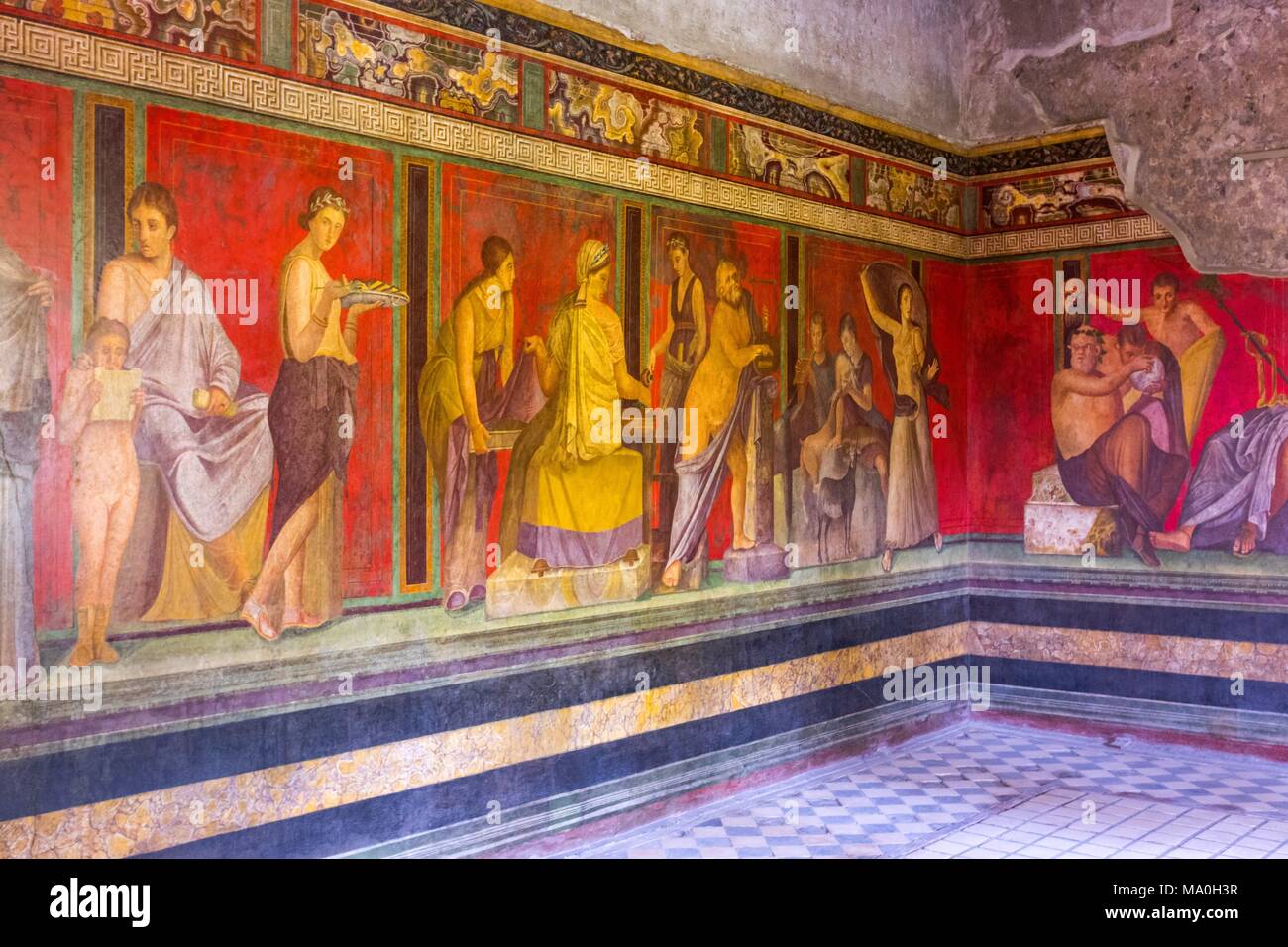 Villa von Mysterien, Innenraum mit antiken Fresken, Pompei, Italien. Stockfoto