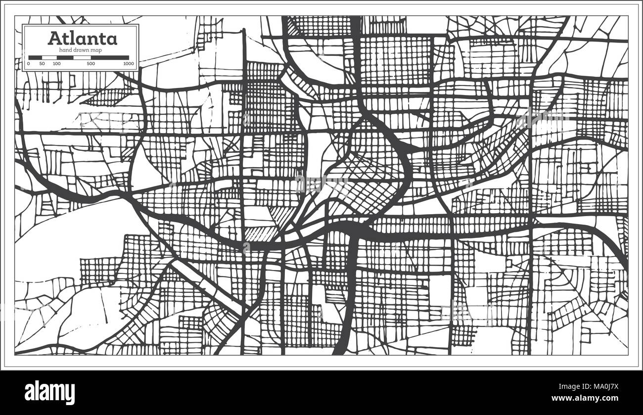 Atlanta Georgia USA Stadt Karte im Retro Style Schwarz und Weiß. Übersichtskarte. Vector Illustration. Stock Vektor