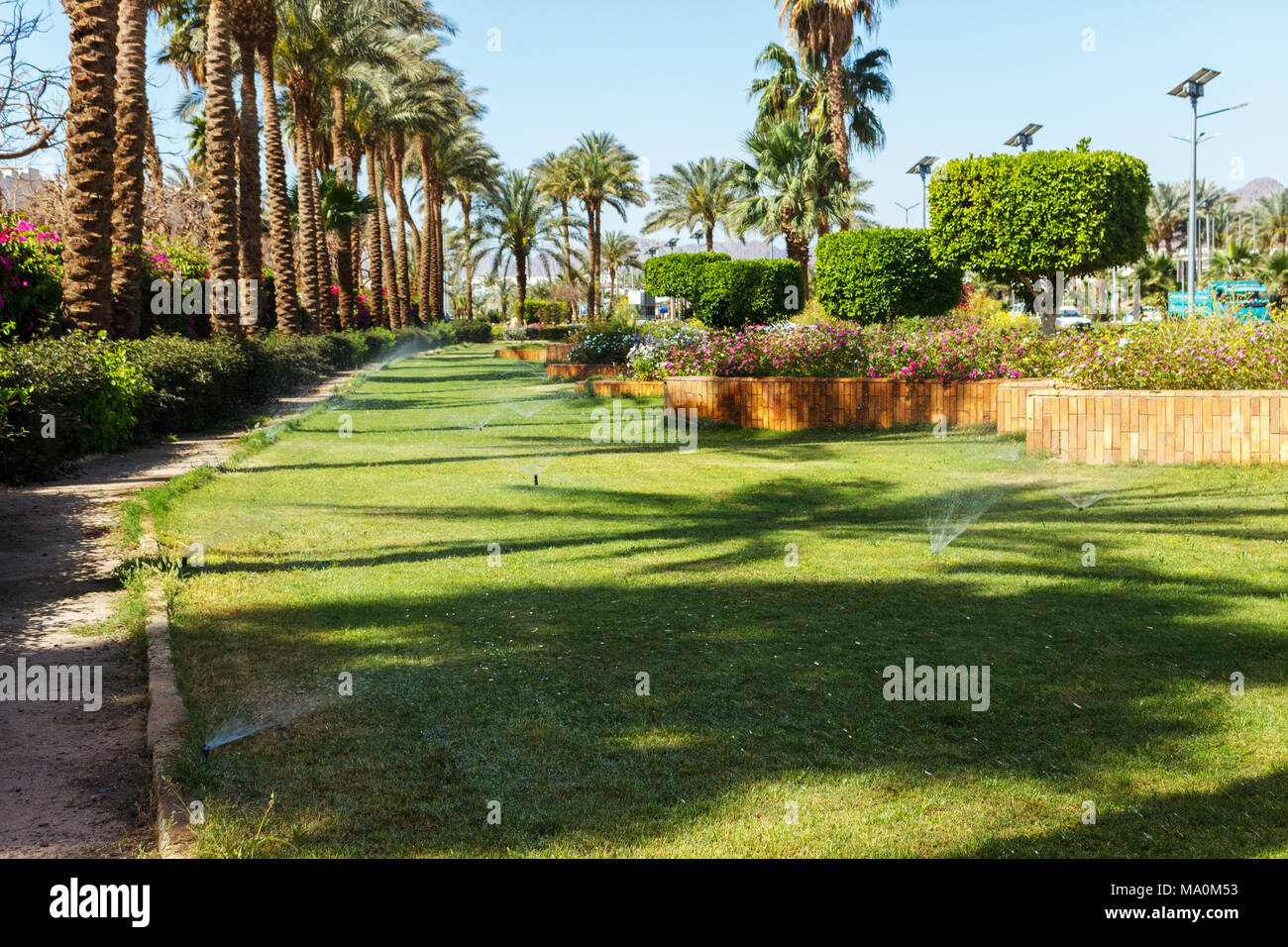 Automatische Bewasserung Rasen Sprinklerschutz Im Garten Bewasserung Des Rasens Stockfotografie Alamy