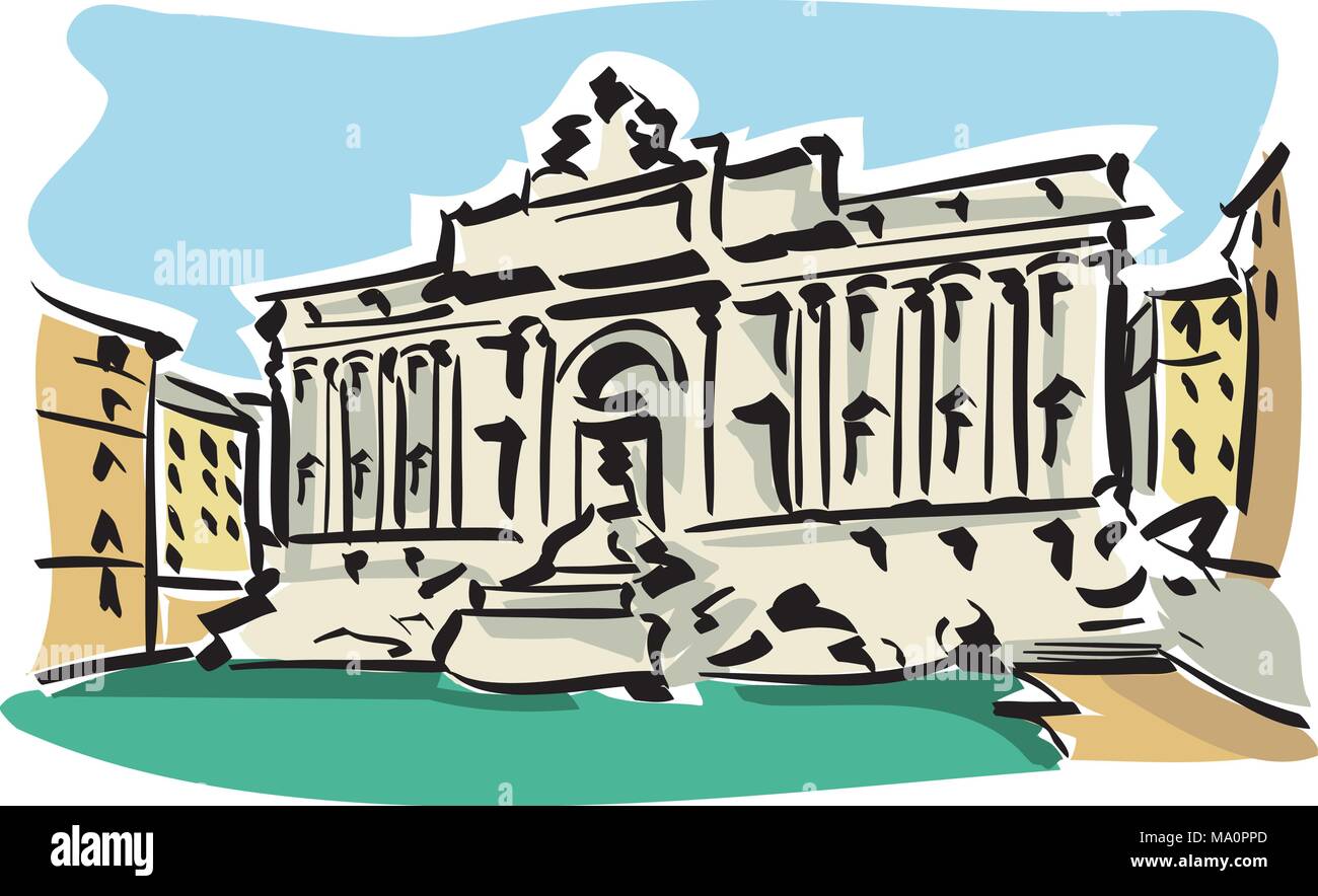 Vector Illustration des berühmten Trevibrunnen in der Stadt Rom. Stock Vektor