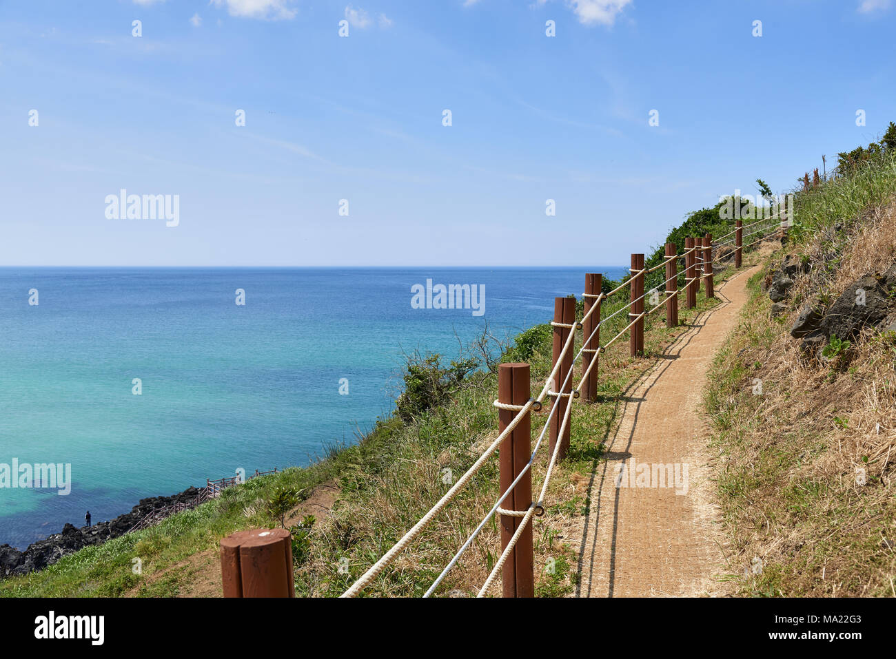 Olle Wanderweg Nr. 19 in Hamdeok Seoubong Peak. Der Höhepunkt ist eine Art von Kapstadt und in der Nähe der Hamdeaok Strand entfernt. Der Kurs beginnt am Jocheon Dongsan Manse Stockfoto