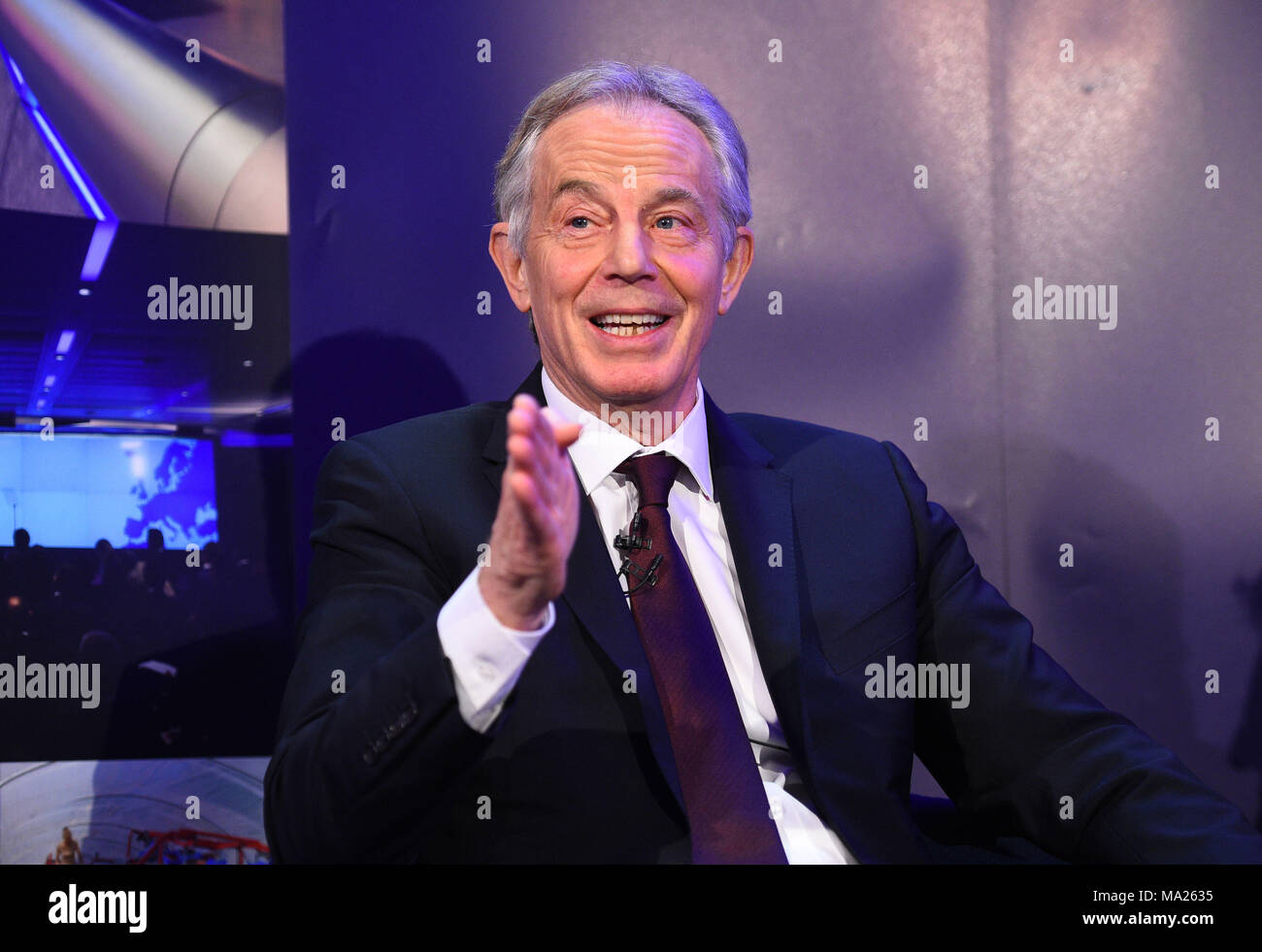 Der ehemalige Premierminister Tony Blair sagte in der sich verändernden Europa Konferenz über Brexit in Central London. Stockfoto