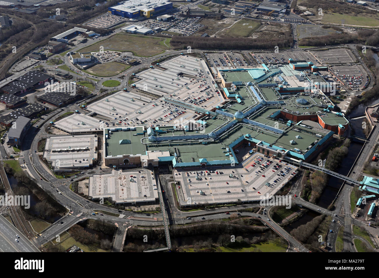 Luftaufnahme von Meadowhall Shopping Centre, Sheffield Stockfoto