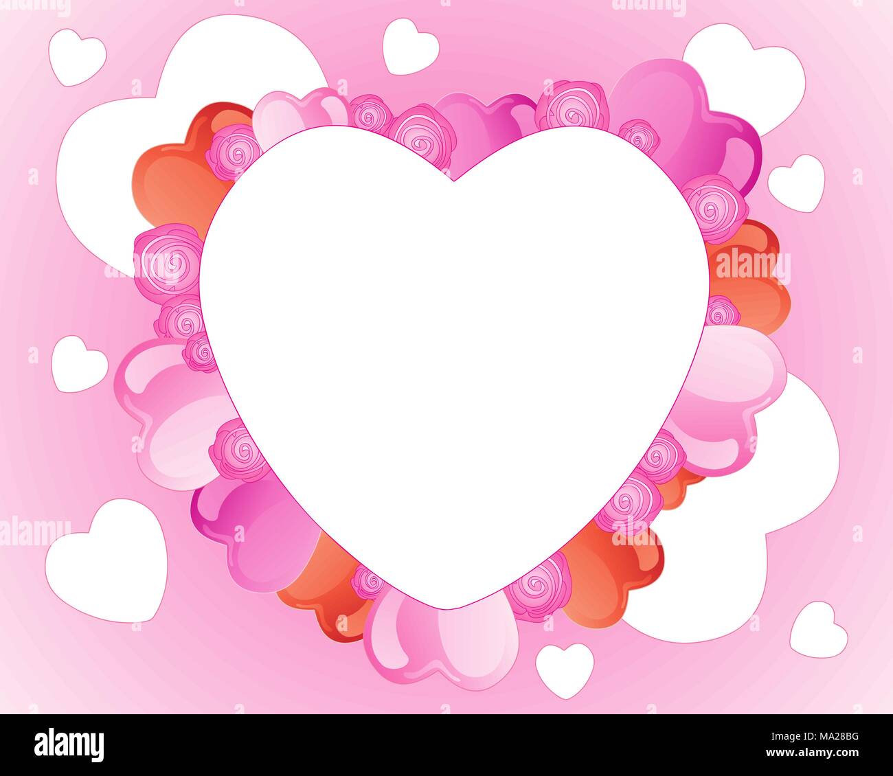 ein Beispiel für eine leere weiße Valentine Herz für Ihre spezielle Nachricht mit Liebe Herz Dekoration auf Candy rosa Hintergrund Stock Vektor