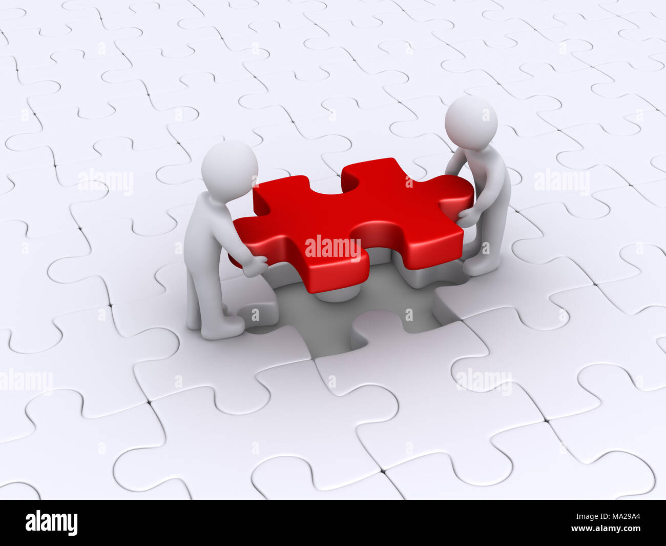 Zwei 3D-Menschen sind die letzten Puzzleteil Stockfoto