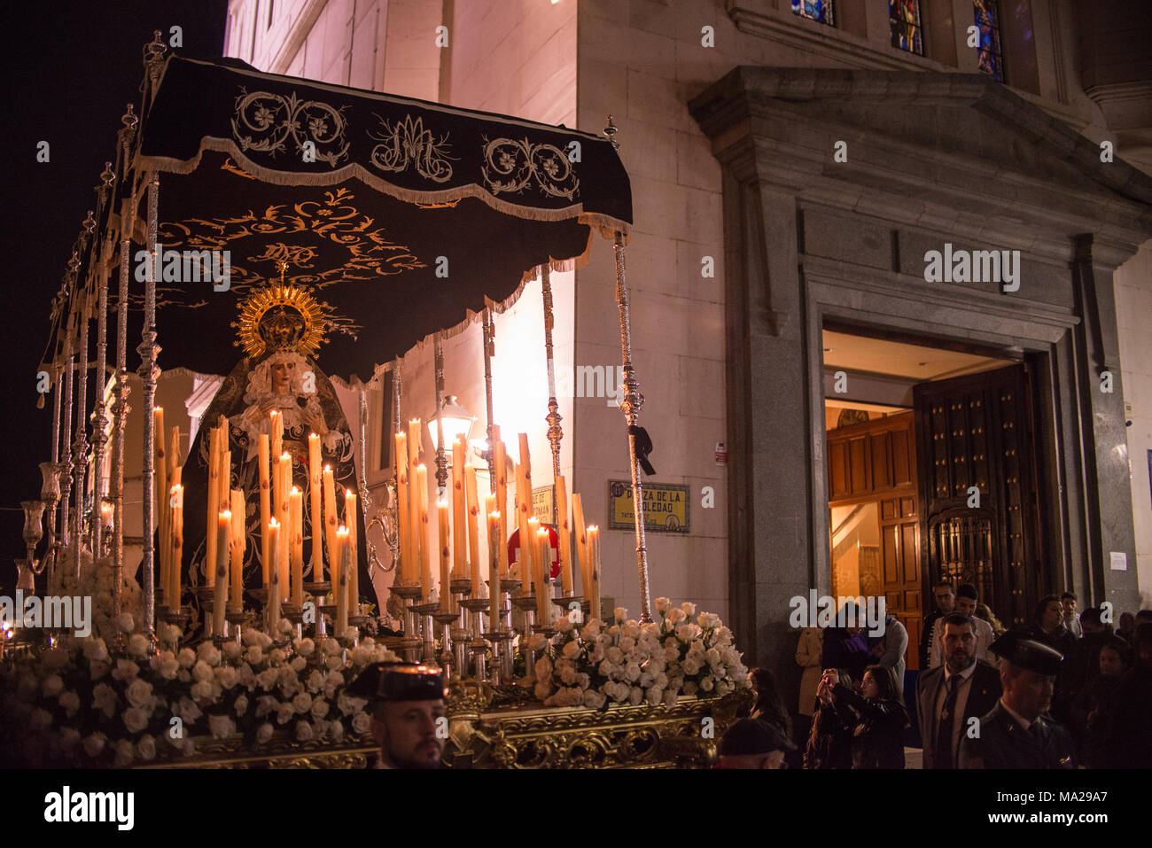 BADAJOZ, SPANIEN - MÄRZ 268 2018: Heilige Maria der größte Schmerz in der Heiligen Woche Stockfoto