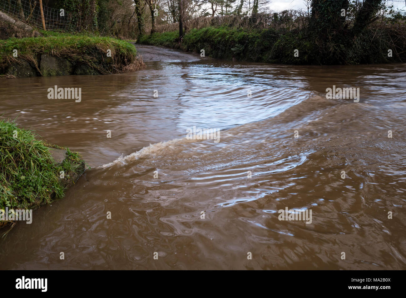 Fluss Tiefenlehre Hochwasser Hochwasser ford Kreuzung Stockfoto