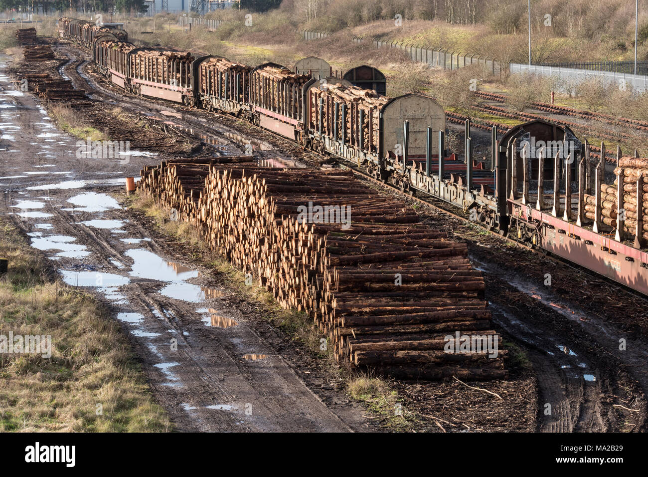 Holz Stahlgehäusen mit der Bahn Stockfoto