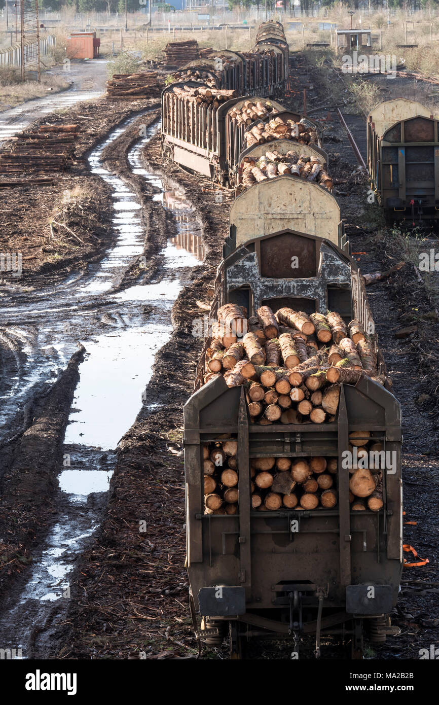 Holz Stahlgehäusen mit der Bahn Stockfoto