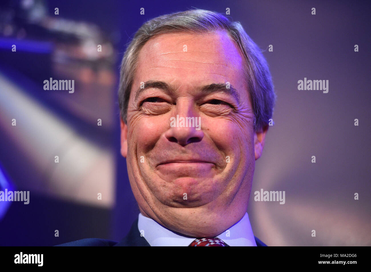 Ehemaliges Ukip leader Nigel Farage Sprechen während der sich verändernden Europa Konferenz über Brexit in Central London. Stockfoto