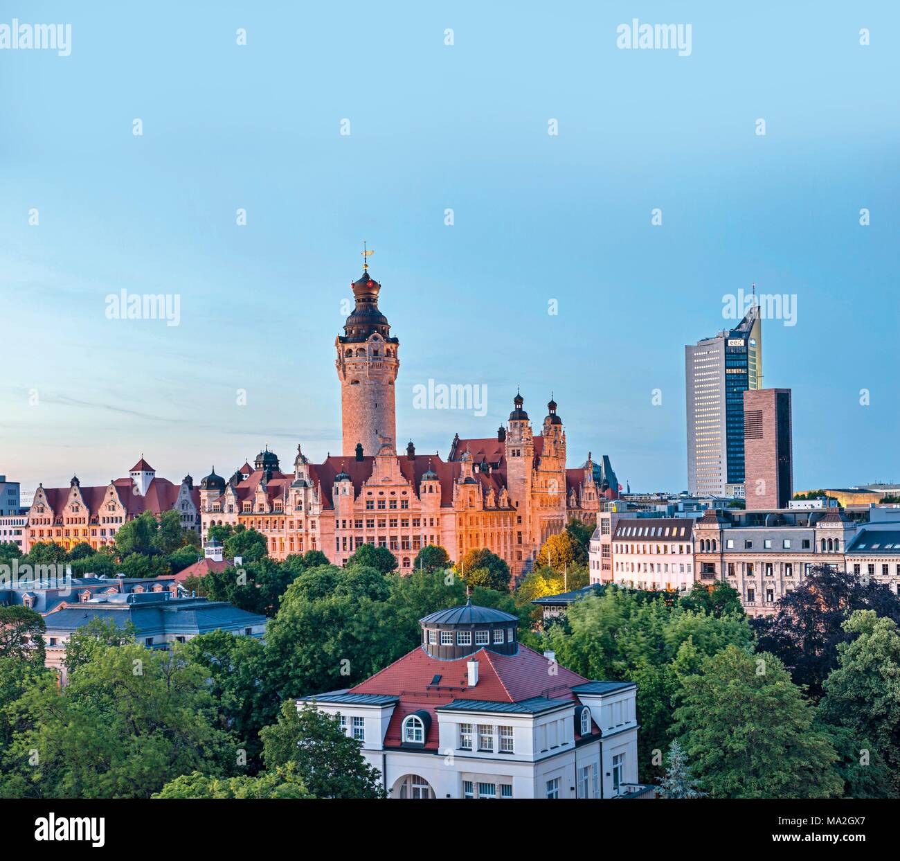 Blick auf das Rathaus in Leipzig, Deutschland Stockfoto