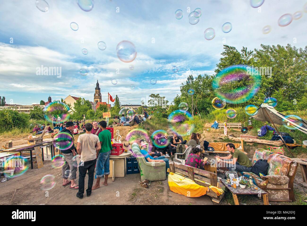 Plagwitz: Ehemalige landwirtschaftliche Maschinenfabrik, ein Ort der Begegnung für junge Menschen, Leipzig, Deutschland Stockfoto