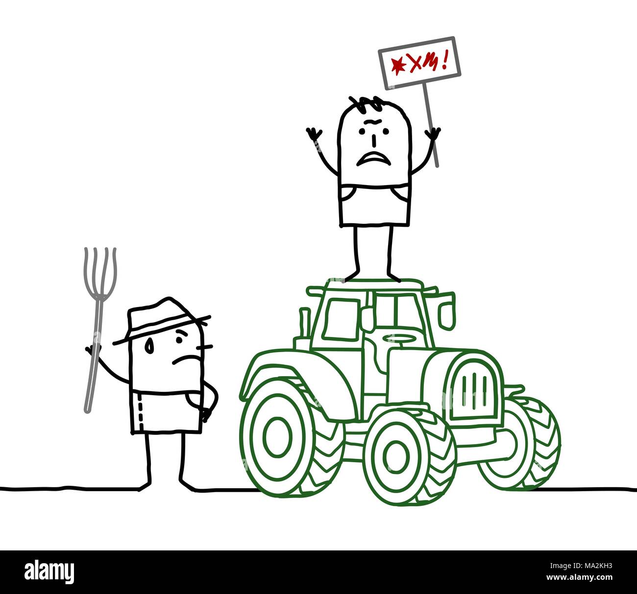 Cartoon Bauern protestieren gegen die Landwirtschaft System Stock Vektor