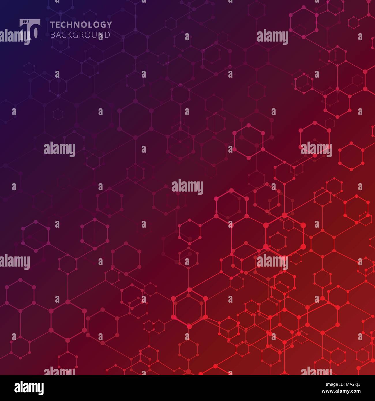 Abstrakte geometrische Technologie Sechseck mit dots lines Verbindung roten und blauen Farbverlauf Hintergrund. DNA medizinische und Moleküle. Vector Illustration Stock Vektor