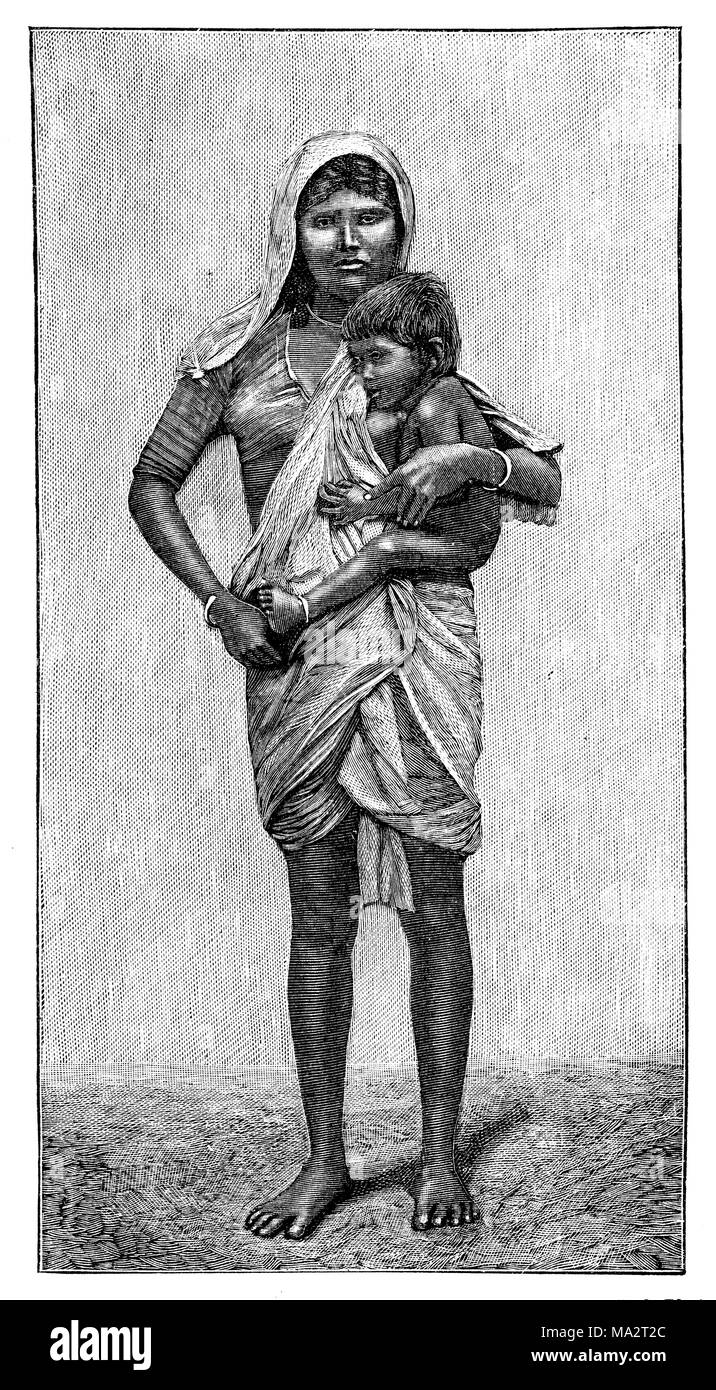 Bettler Frau (Bombay), mit Kind auf der Hüfte Stockfoto