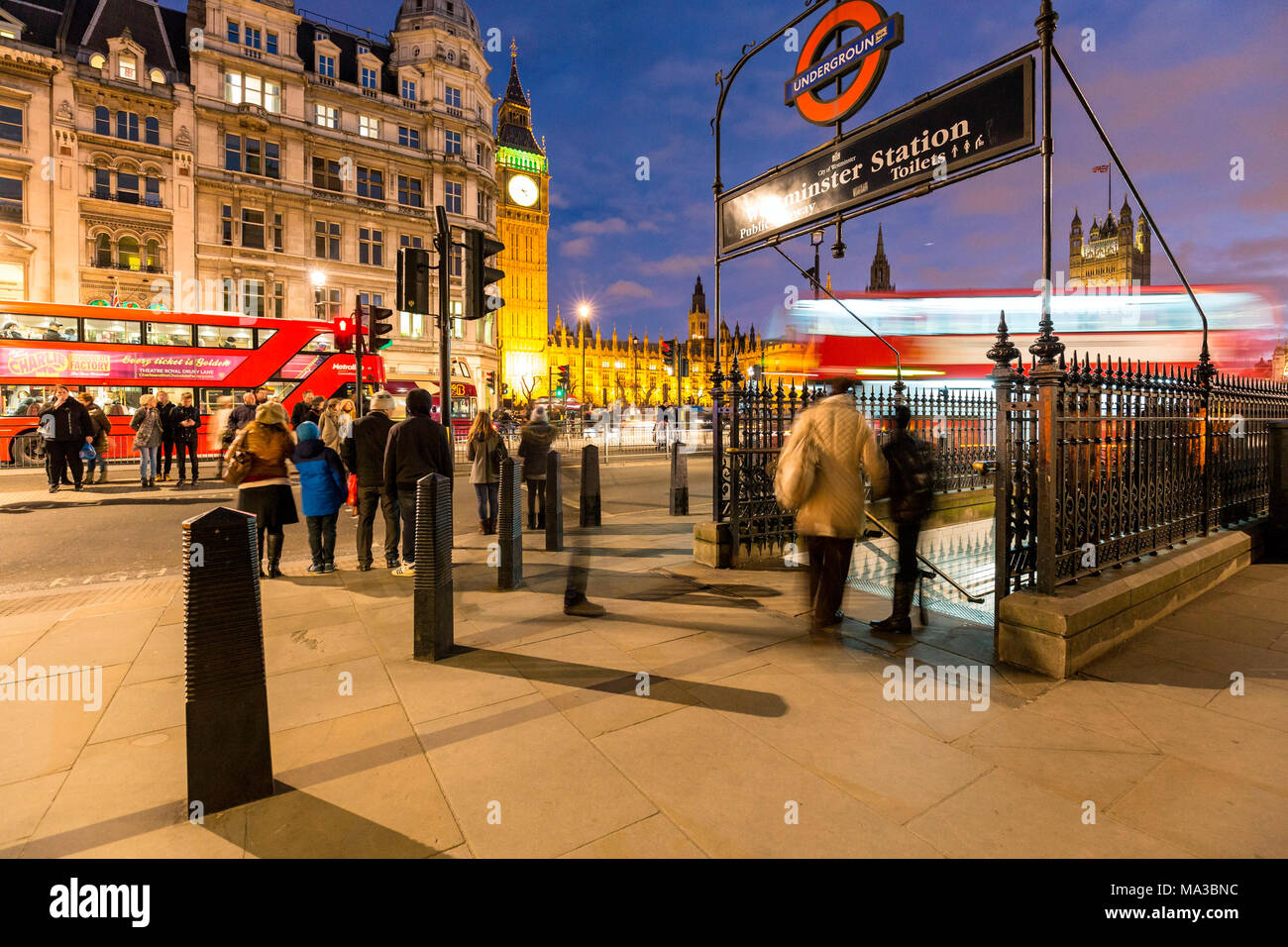 Die U-Bahnstation Westminster. London, Vereinigtes Königreich. Stockfoto