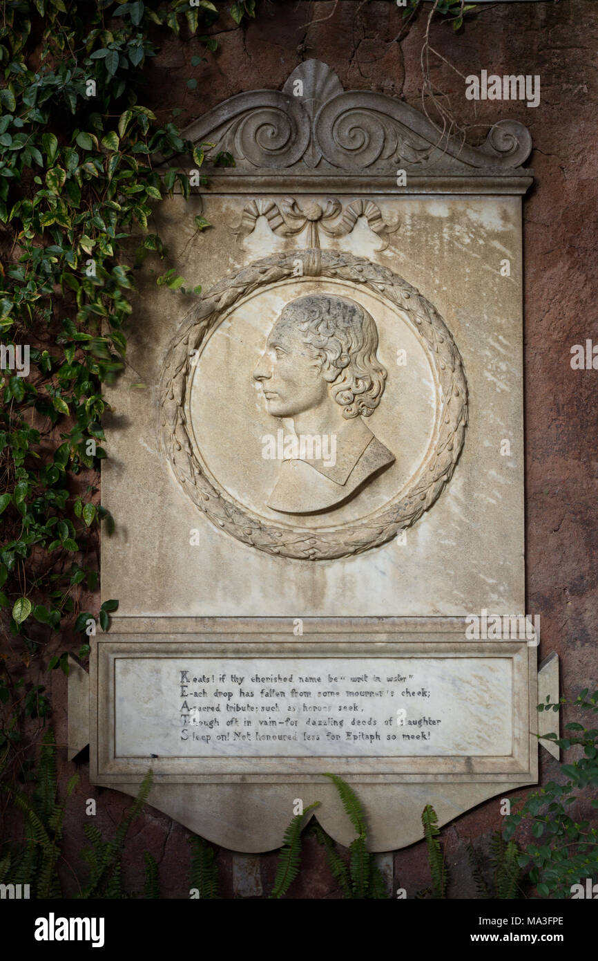 John Keats memorial Plaque-protestantischen Friedhof - Rom Stockfoto