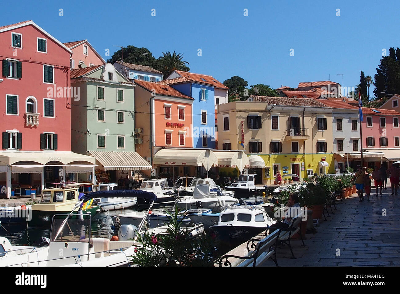 Bunte Häuser in Kvarner Bucht, Kroatien Stockfoto